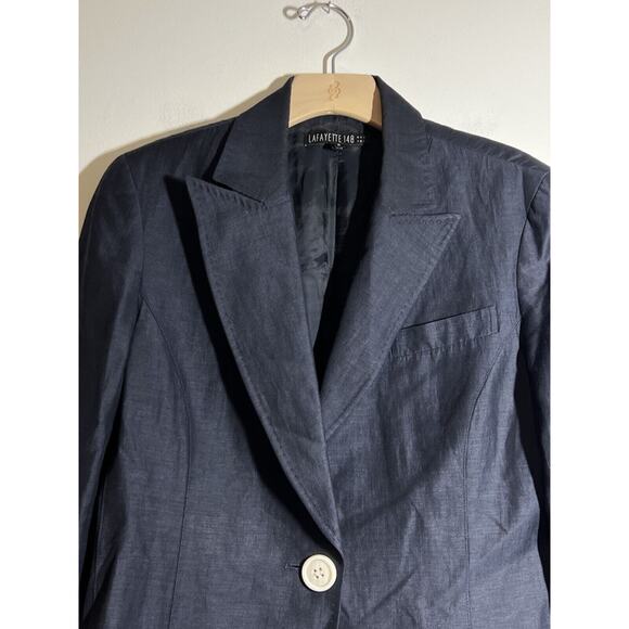 Lafayette 148 EUC Navy Blue Linen/Virgin Wool Single Button Blazer Jacket Size 6 - Picture 2 of 8